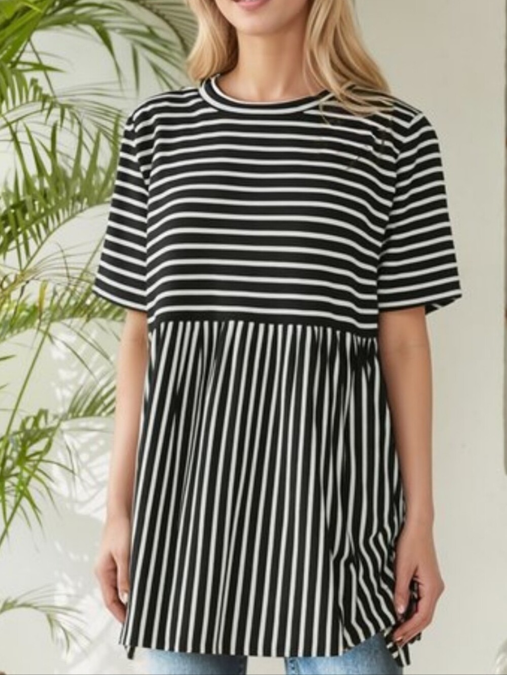 New Heimish Black Striped Babydoll Top